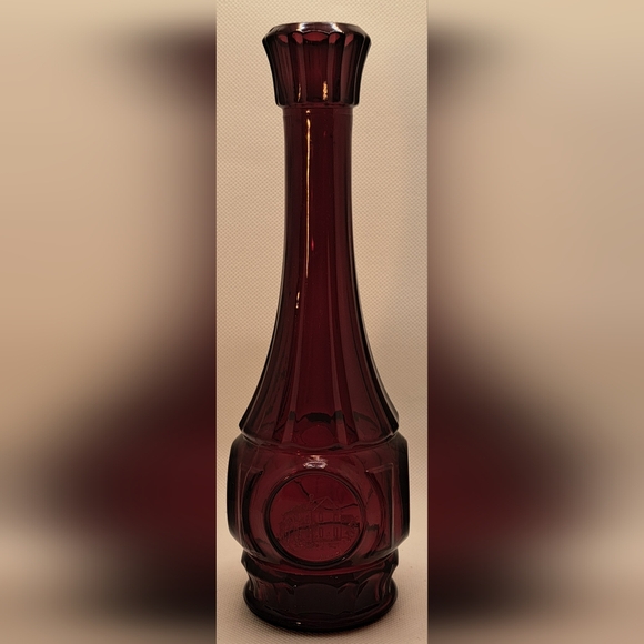 Vintage WHEATON MCM Ruby Red Bullseye 9" Glass Bud Vase Personally Engraved - Picture 5 of 11